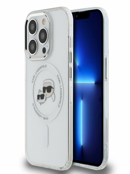 Karl Lagerfeld Karl Lagerfeld IML K&CH Heads Metal Frame MagSafe Zadní Kryt pro iPhone 15 Pro Transparent