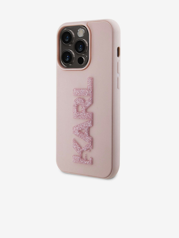 Karl Lagerfeld 3D Rubber Glitter Logo Karl Zadní Kryt pro iPhone 15 Pro Max Pink Karl Lagerfeld