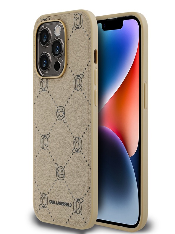 Karl Lagerfeld PU Karl Heads Pattern Magsafe Zadní Kryt pro iPhone 14 Pro Max Beige Karl Lagerfeld