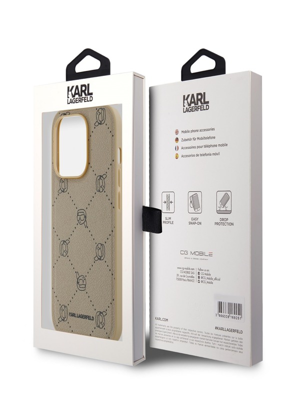 Karl Lagerfeld PU Karl Heads Pattern Magsafe Zadní Kryt pro iPhone 14 Pro Max Beige Karl Lagerfeld