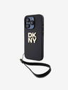 DKNY PU Leather Stack Logo Wrist Strap Zadní Kryt pro iPhone 15 Pro Max Black DKNY