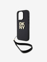 DKNY PU Leather Stack Logo Wrist Strap Zadní Kryt pro iPhone 15 Pro Max Black DKNY