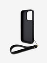 DKNY PU Leather Stack Logo Wrist Strap Zadní Kryt pro iPhone 15 Pro Max Black DKNY