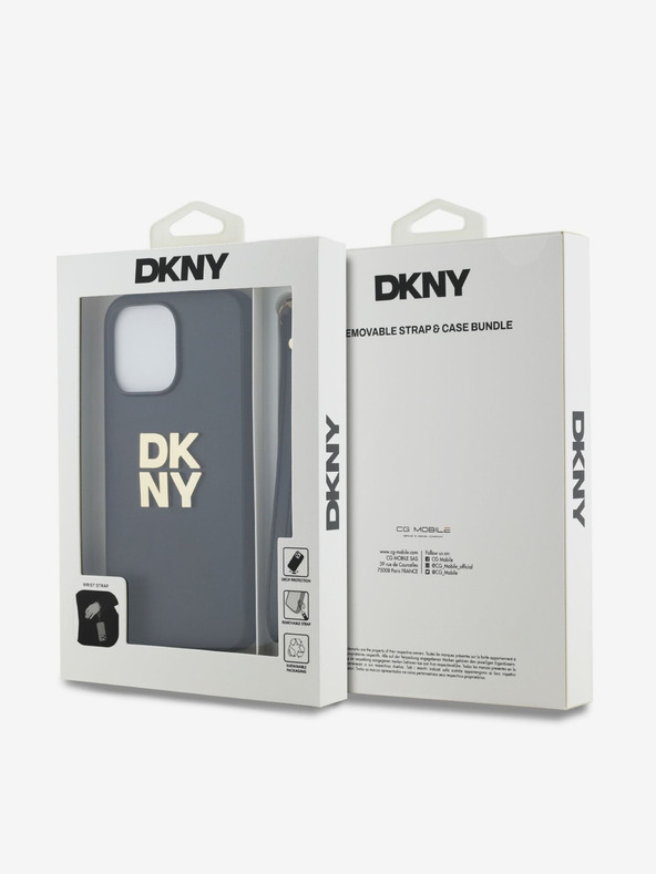 DKNY PU Leather Stack Logo Wrist Strap Zadní Kryt pro iPhone 15 Pro Max Black DKNY