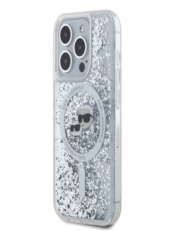 Karl Lagerfeld Karl Lagerfeld Liquid Glitter Karl and Choupette Heads MagSafe Zadní Kryt pro iPhone 15 Pro Transparent