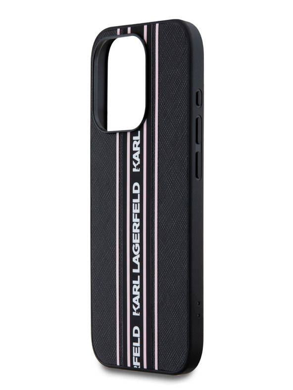 Karl Lagerfeld PU Saffiano Athleisure Stripe and Strap Zadní Kryt pro iPhone 15 Pro Max Pink Karl Lagerfeld