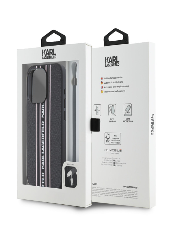 Karl Lagerfeld PU Saffiano Athleisure Stripe and Strap Zadní Kryt pro iPhone 15 Pro Max Pink Karl Lagerfeld