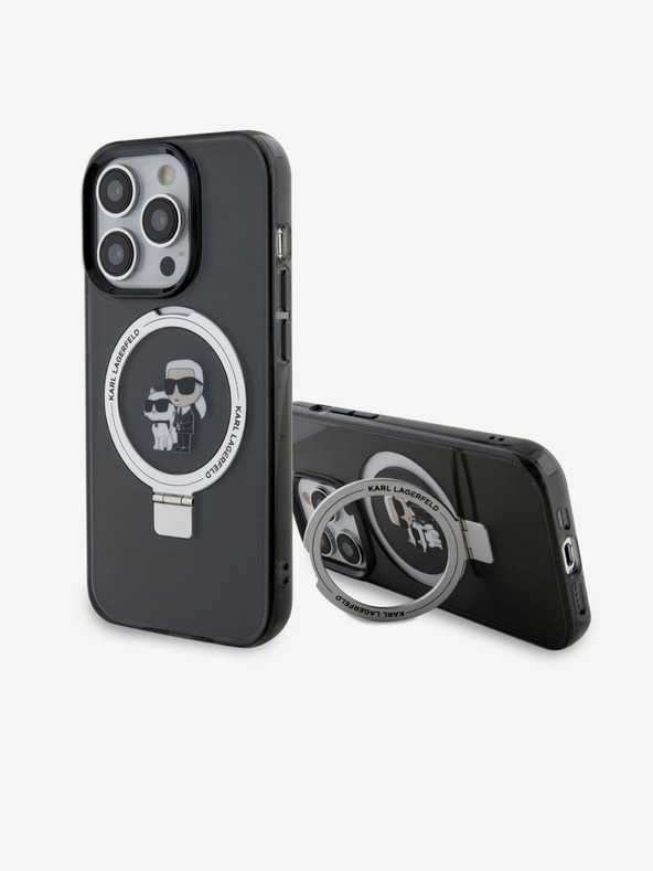 Karl Lagerfeld Ringstand Karl and Choupette MagSafe Zadní Kryt pro iPhone 15 Pro Black Karl Lagerfeld
