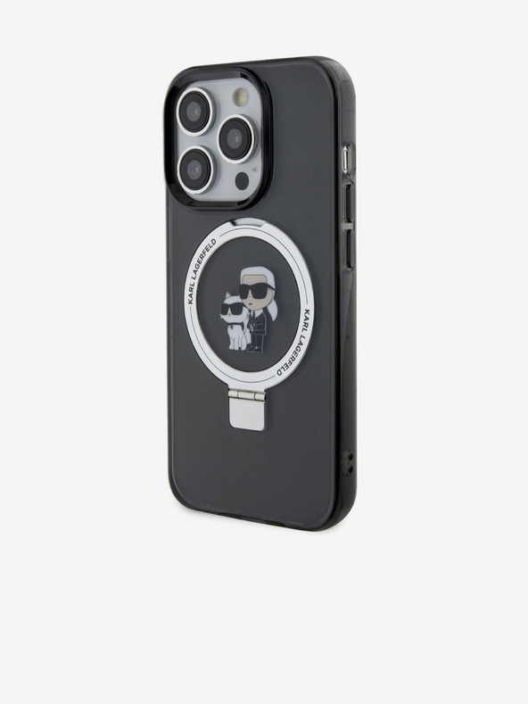 Karl Lagerfeld Ringstand Karl and Choupette MagSafe Zadní Kryt pro iPhone 15 Pro Black Karl Lagerfeld