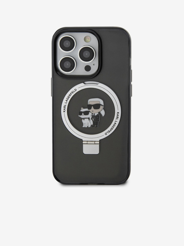 Karl Lagerfeld Ringstand Karl and Choupette MagSafe Zadní Kryt pro iPhone 15 Pro Black Karl Lagerfeld