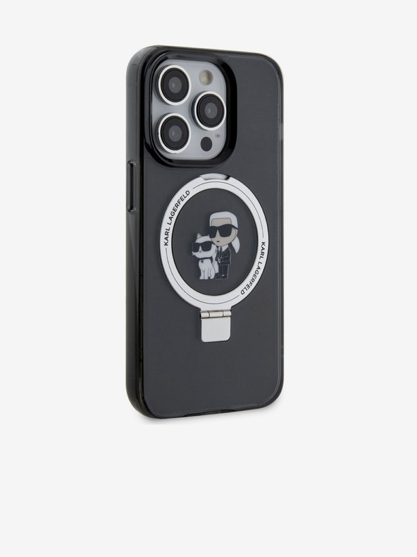 Karl Lagerfeld Ringstand Karl and Choupette MagSafe Zadní Kryt pro iPhone 15 Pro Black Karl Lagerfeld