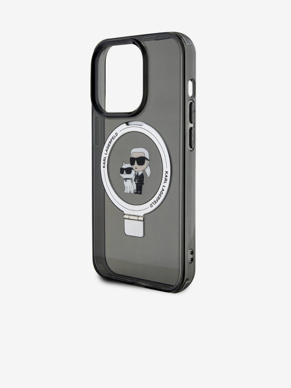 Karl Lagerfeld Ringstand Karl and Choupette MagSafe Zadní Kryt pro iPhone 15 Pro Black Karl Lagerfeld