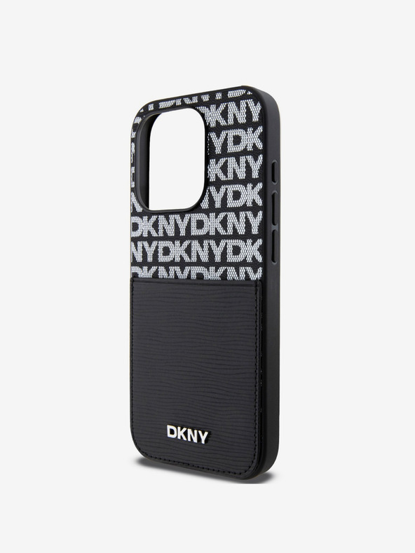 DKNY PU Leather Repeat Pattern Card Pocket Zadní Kryt pro iPhone 14 Pro Black DKNY