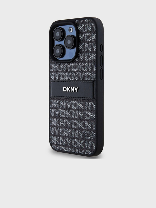 DKNY PU Leather Repeat Pattern Tonal Stripe Zadní Kryt pro iPhone 15 Pro Black DKNY