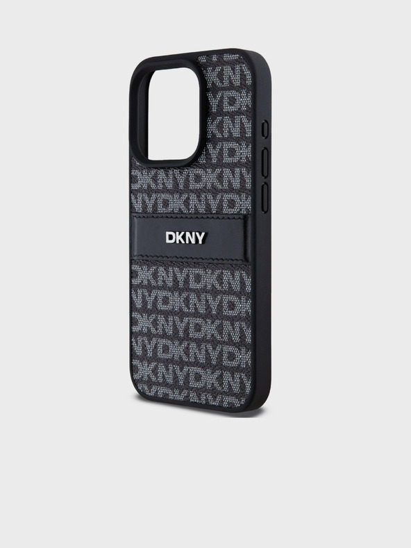 DKNY PU Leather Repeat Pattern Tonal Stripe Zadní Kryt pro iPhone 15 Pro Black DKNY