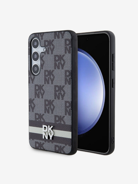 DKNY PU Leather Checkered Pattern and Stripe Zadní Kryt pro Samsung Galaxy S24 Black DKNY