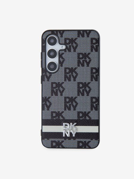 DKNY PU Leather Checkered Pattern and Stripe Zadní Kryt pro Samsung Galaxy S24 Black DKNY