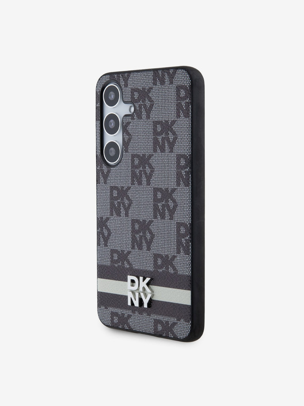 DKNY PU Leather Checkered Pattern and Stripe Zadní Kryt pro Samsung Galaxy S24 Black DKNY