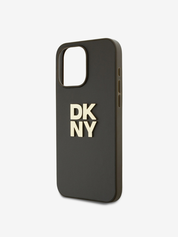 DKNY PU Leather Stack Logo Wrist Strap Zadní Kryt pro iPhone 15 Pro Max Brown DKNY