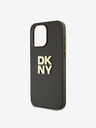 DKNY PU Leather Stack Logo Wrist Strap Zadní Kryt pro iPhone 15 Pro Max Brown DKNY
