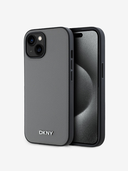 DKNY PU Leather Silver Metal Logo Magsafe Zadní Kryt pro iPhone 13 Grey DKNY