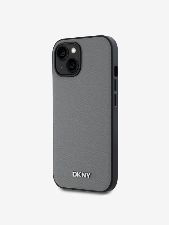DKNY PU Leather Silver Metal Logo Magsafe Zadní Kryt pro iPhone 13 Grey DKNY