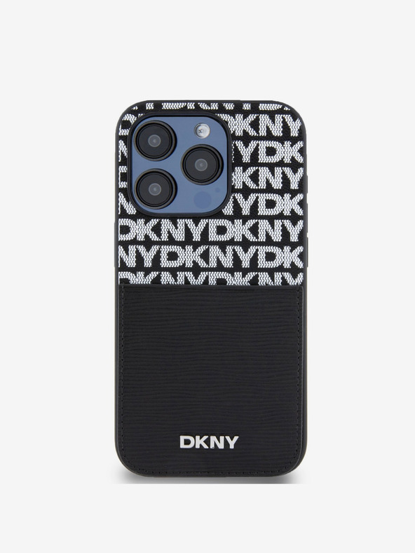 DKNY PU Leather Repeat Pattern Card Pocket Zadní Kryt pro iPhone 14 Pro Max Black DKNY