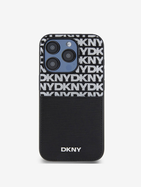 DKNY PU Leather Repeat Pattern Card Pocket Zadní Kryt pro iPhone 14 Pro Max Black DKNY
