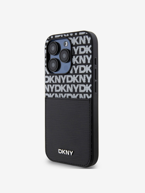 DKNY PU Leather Repeat Pattern Card Pocket Zadní Kryt pro iPhone 14 Pro Max Black DKNY