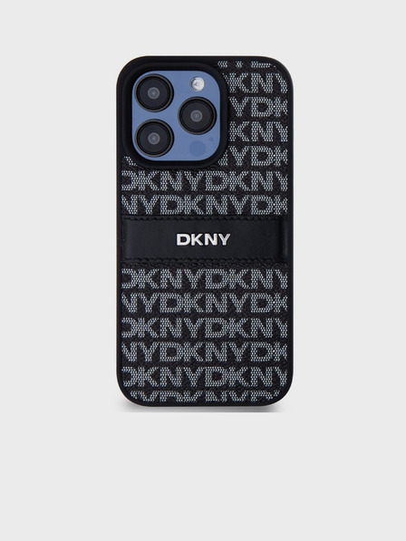DKNY PU Leather Repeat Pattern Tonal Stripe Zadní Kryt pro iPhone 15 Pro Max Black DKNY
