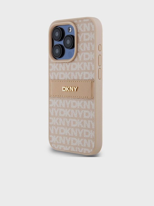 DKNY PU Leather Repeat Pattern Tonal Stripe Zadní Kryt pro iPhone 14 Pro Max Pink DKNY