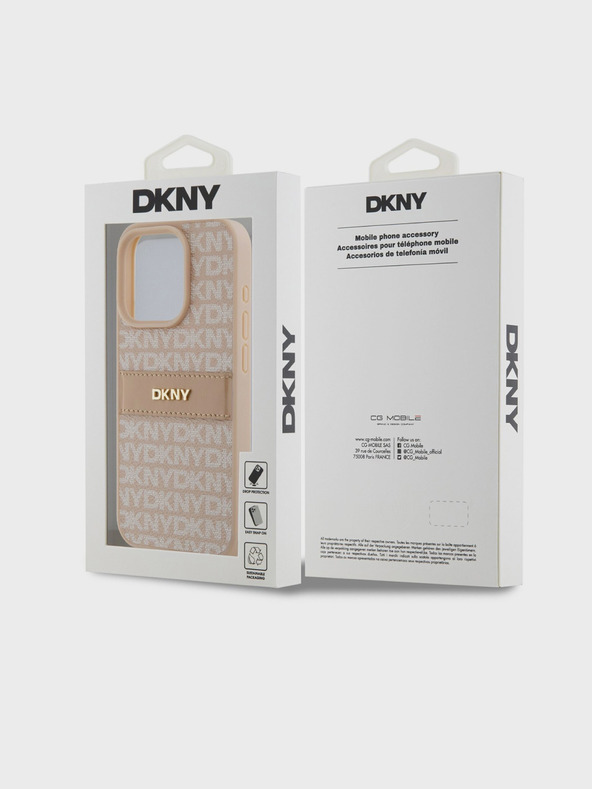 DKNY PU Leather Repeat Pattern Tonal Stripe Zadní Kryt pro iPhone 14 Pro Max Pink DKNY