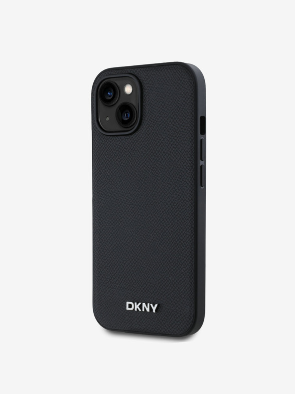DKNY PU Leather Silver Metal Logo Magsafe Zadní Kryt pro iPhone 13 Black DKNY