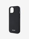 DKNY PU Leather Silver Metal Logo Magsafe Zadní Kryt pro iPhone 15 Black DKNY