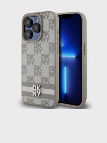 DKNY PU Leather Checkered Pattern and Stripe Zadní Kryt pro iPhone 15 Pro Max Beige DKNY