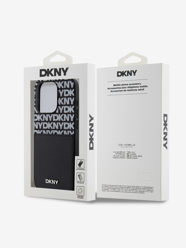 DKNY PU Leather Repeat Pattern Card Pocket Zadní Kryt pro iPhone 15 Pro Max Black DKNY