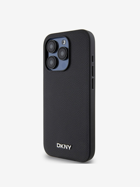 DKNY PU Leather Silver Metal Logo Magsafe Zadní Kryt pro iPhone 15 Pro Max Black DKNY