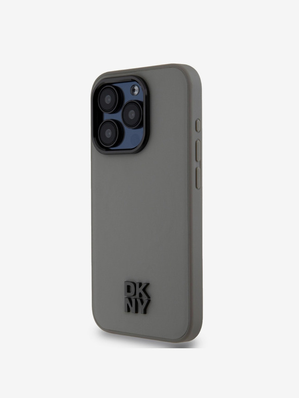 DKNY PU Leather Stack Logo Magsafe Zadní Kryt pro iPhone 15 Pro Max Grey DKNY