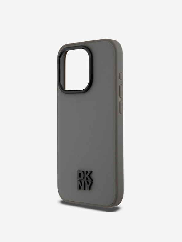 DKNY PU Leather Stack Logo Magsafe Zadní Kryt pro iPhone 15 Pro Max Grey DKNY