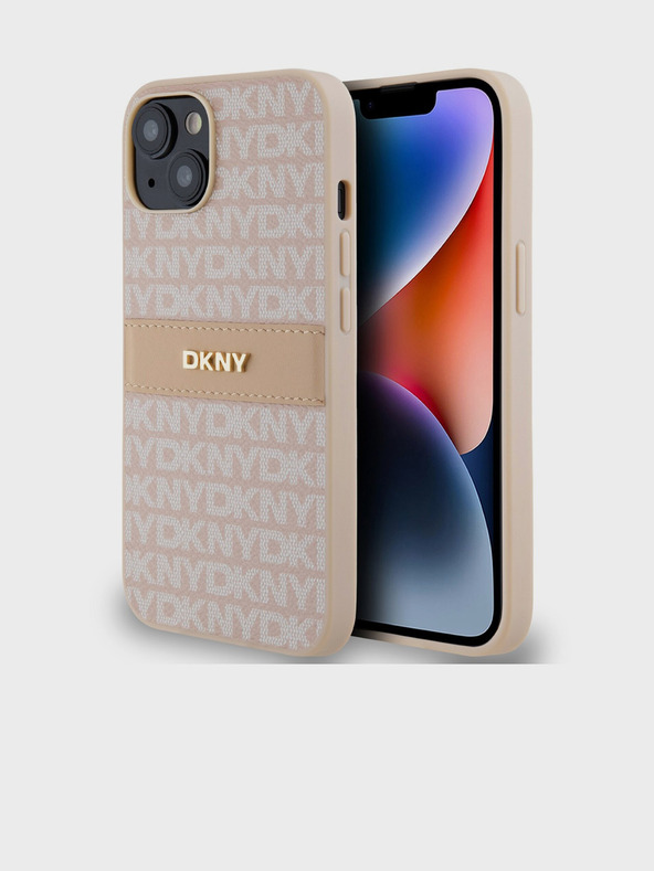 DKNY PU Leather Repeat Pattern Tonal Stripe Zadní Kryt pro iPhone 14 Pink DKNY