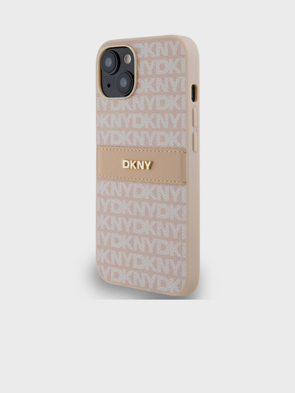 DKNY PU Leather Repeat Pattern Tonal Stripe Zadní Kryt pro iPhone 14 Pink DKNY