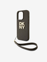 DKNY PU Leather Stack Logo Wrist Strap Zadní Kryt pro iPhone 14 Pro Brown DKNY