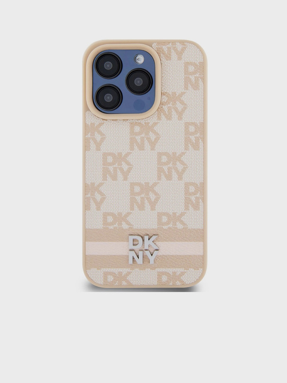 DKNY PU Leather Checkered Pattern and Stripe Zadní Kryt pro iPhone 13 Pro Max Pink DKNY