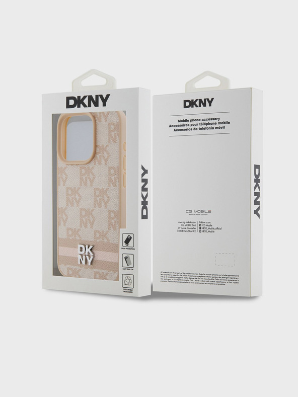 DKNY PU Leather Checkered Pattern and Stripe Zadní Kryt pro iPhone 15 Pro Max Pink DKNY