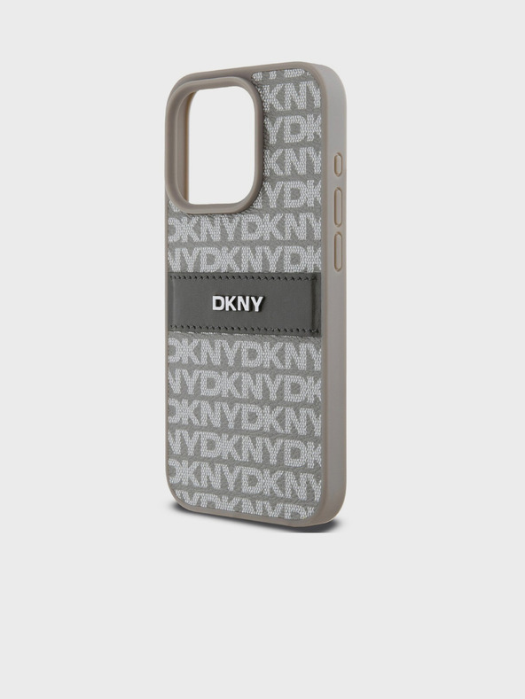 DKNY PU Leather Repeat Pattern Tonal Stripe Zadní Kryt pro iPhone 14 Pro Beige DKNY