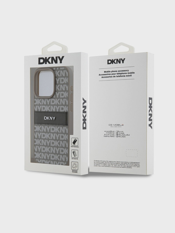DKNY PU Leather Repeat Pattern Tonal Stripe Zadní Kryt pro iPhone 14 Pro Beige DKNY