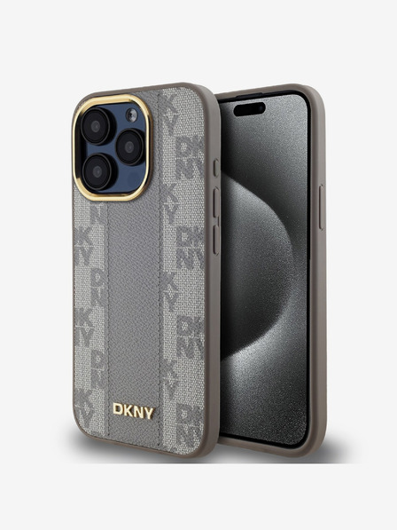 DKNY PU Leather Checkered Pattern Magsafe Zadní Kryt pro iPhone 15 Pro Beige DKNY