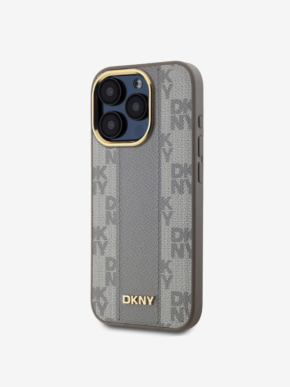 DKNY PU Leather Checkered Pattern Magsafe Zadní Kryt pro iPhone 15 Pro Beige DKNY