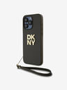 DKNY PU Leather Stack Logo Wrist Strap Zadní Kryt pro iPhone 15 Pro Brown DKNY