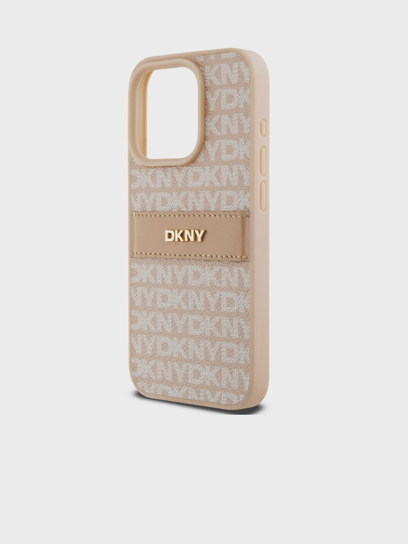 DKNY PU Leather Repeat Pattern Tonal Stripe Zadní Kryt pro iPhone 14 Pro Pink DKNY